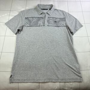 Travis Mathew Shirt Mens Large Gray Polo Palm Striped Short Sleeve Golf Casual